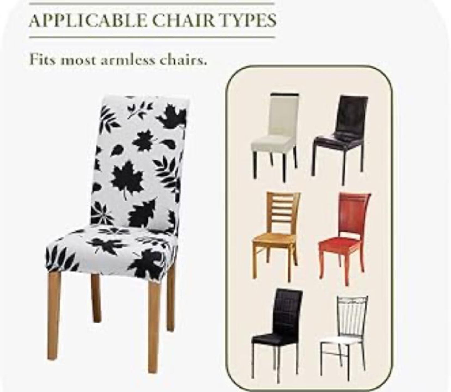 Set of Black and White Leaf Print Dining Chair Covers