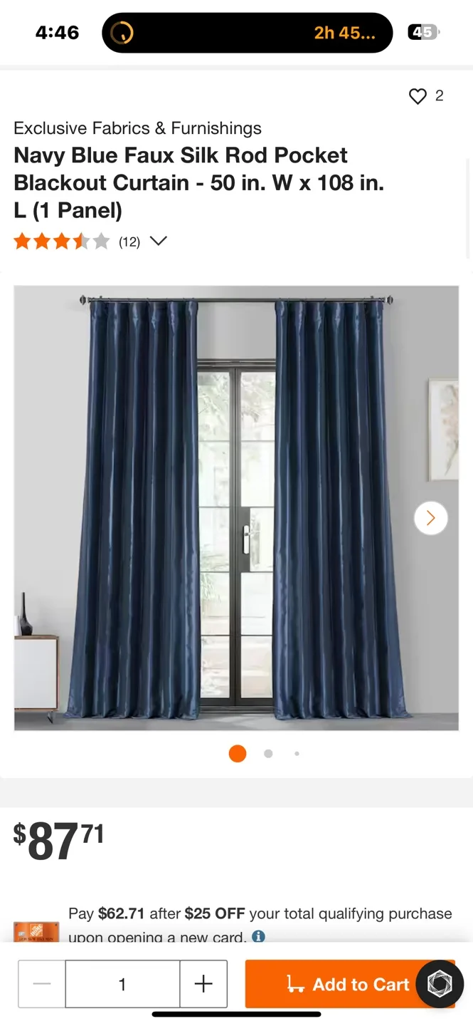 Faux Shantung silk curtain navy blue image indicator(2)