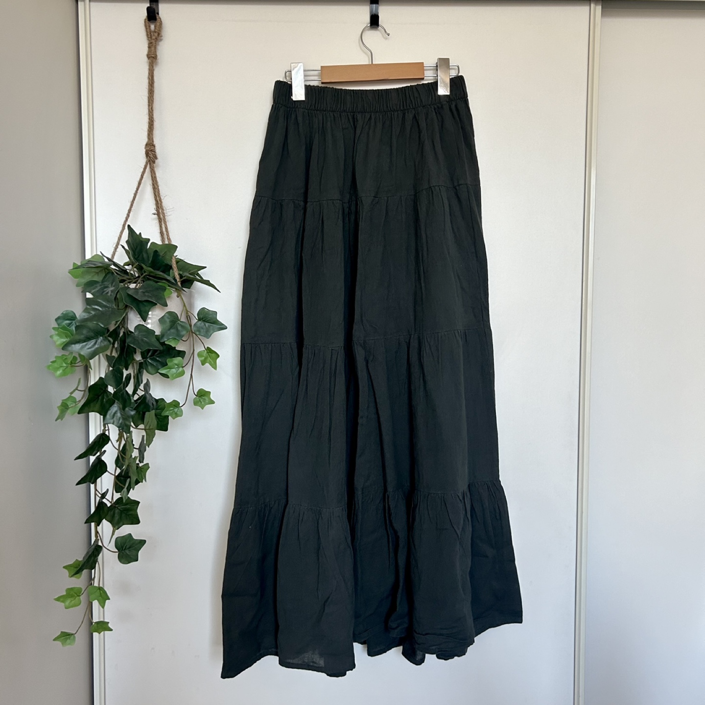 100% Cotton Tiered Maxi Skirt - Small, Dark Gray