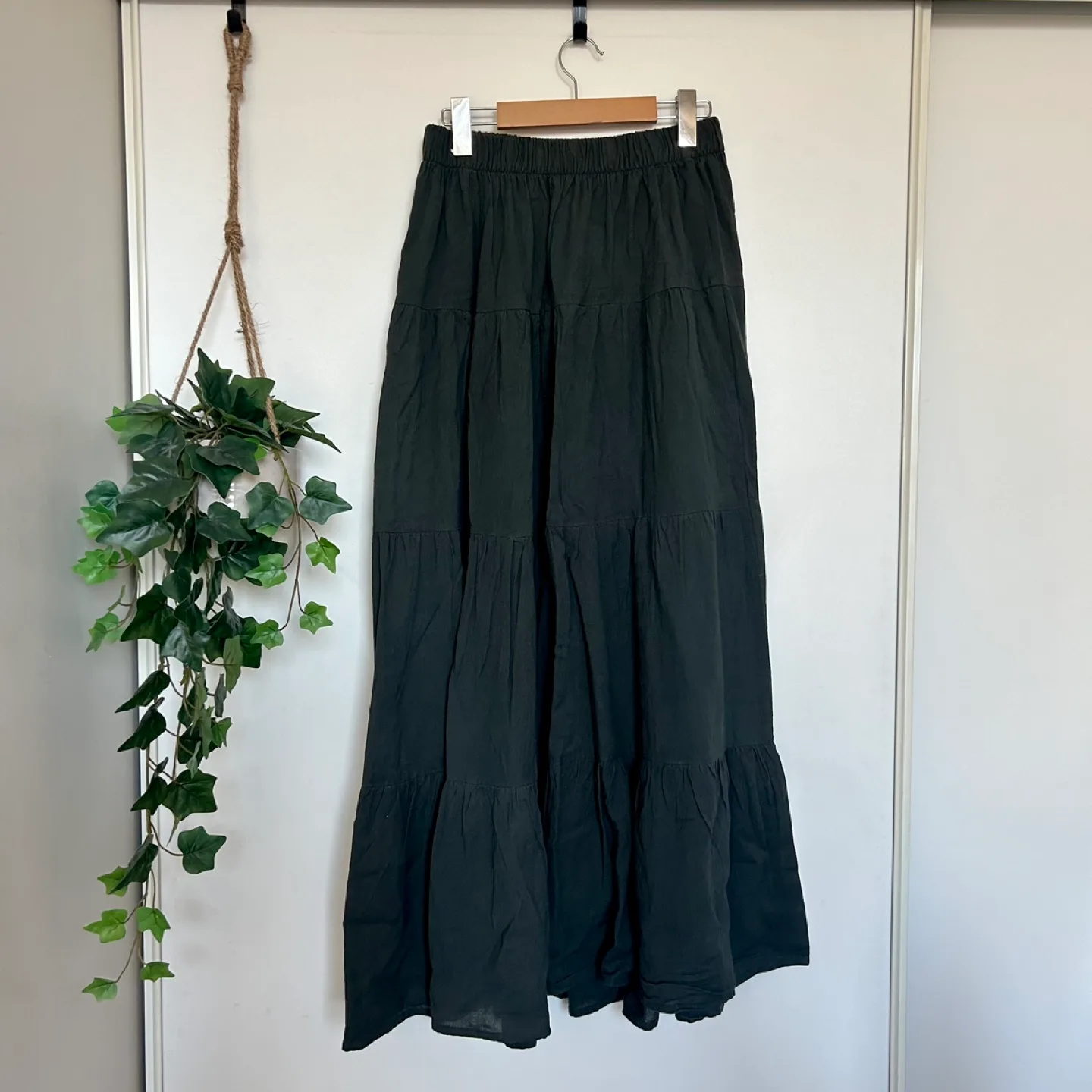 100% Cotton Tiered Maxi Skirt - Small, Dark Gray thumbnail