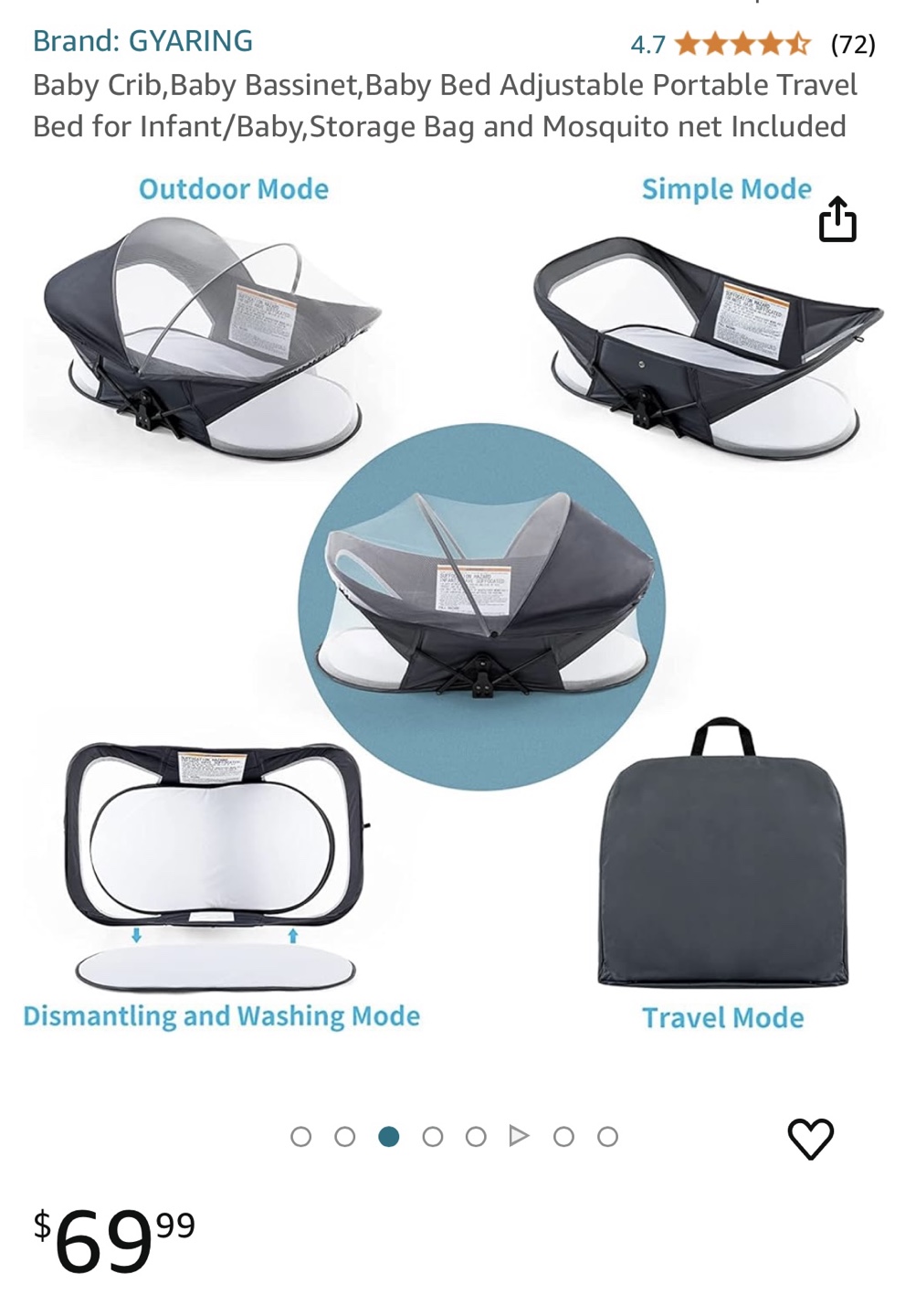Portable Baby Bassinet with Mosquito Net - photo 4