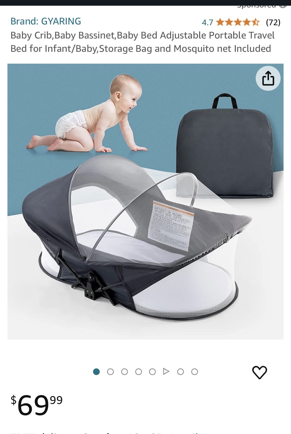 Portable Baby Bassinet with Mosquito Net - photo 3