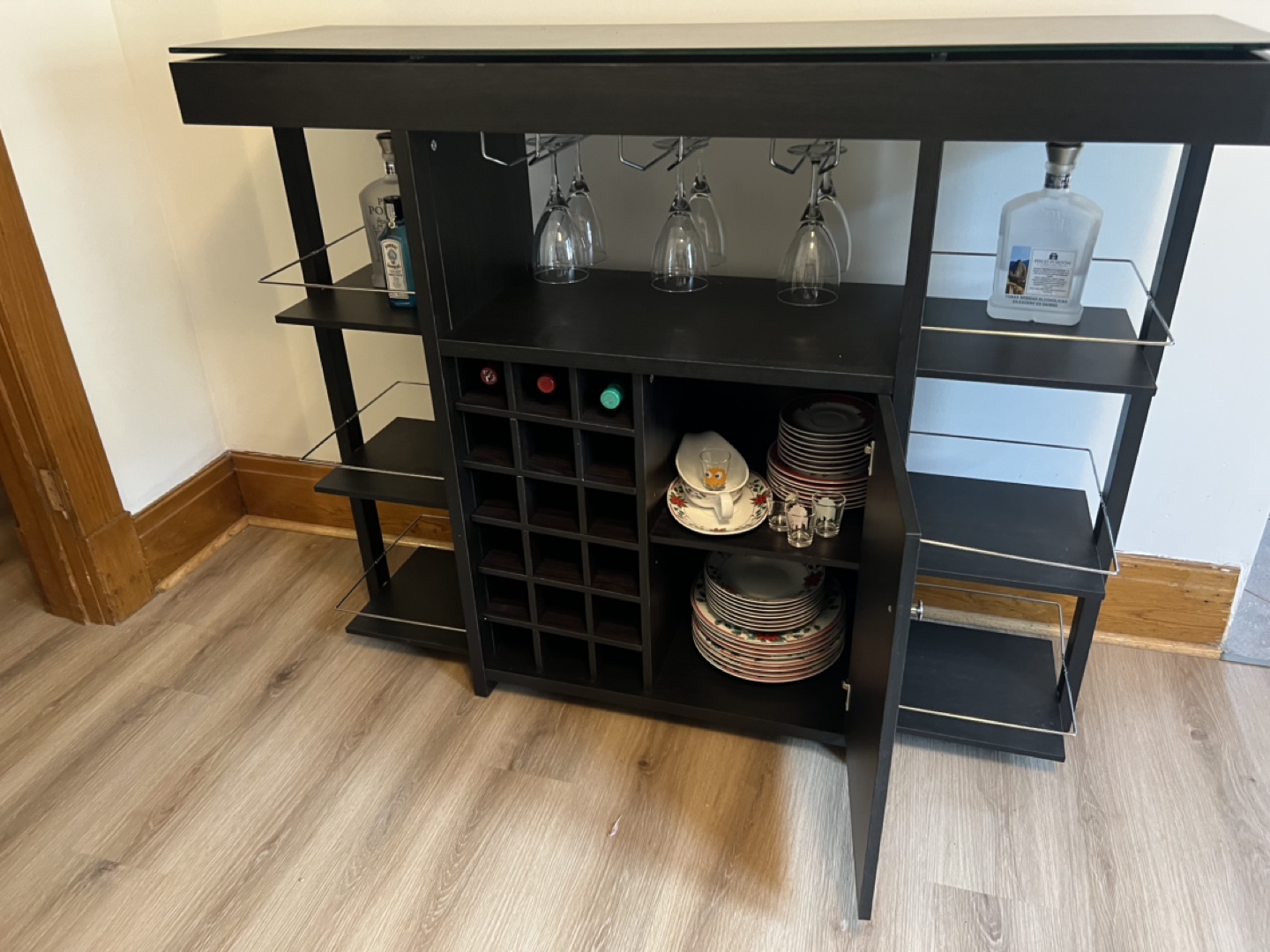 Dark Brown Wooden Bar Cabinet with Glass Top - photo 4