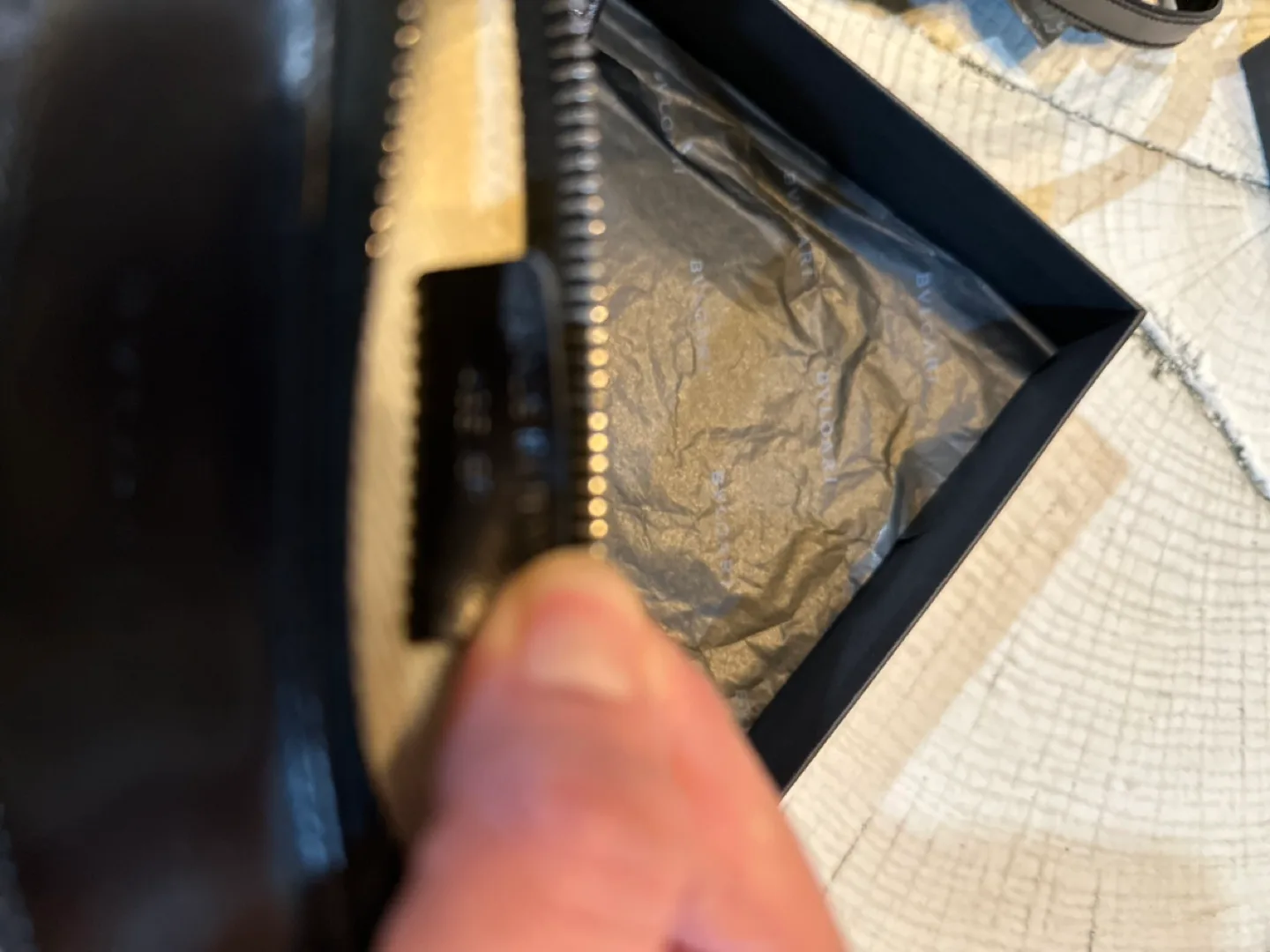 Authentic BVLGARI Black Leather and Denim Crossbody Bag image indicator(2)