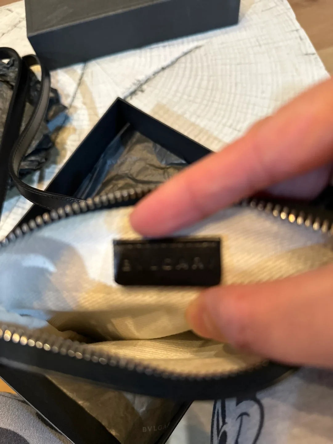 Authentic BVLGARI Black Leather and Denim Crossbody Bag image indicator(3)