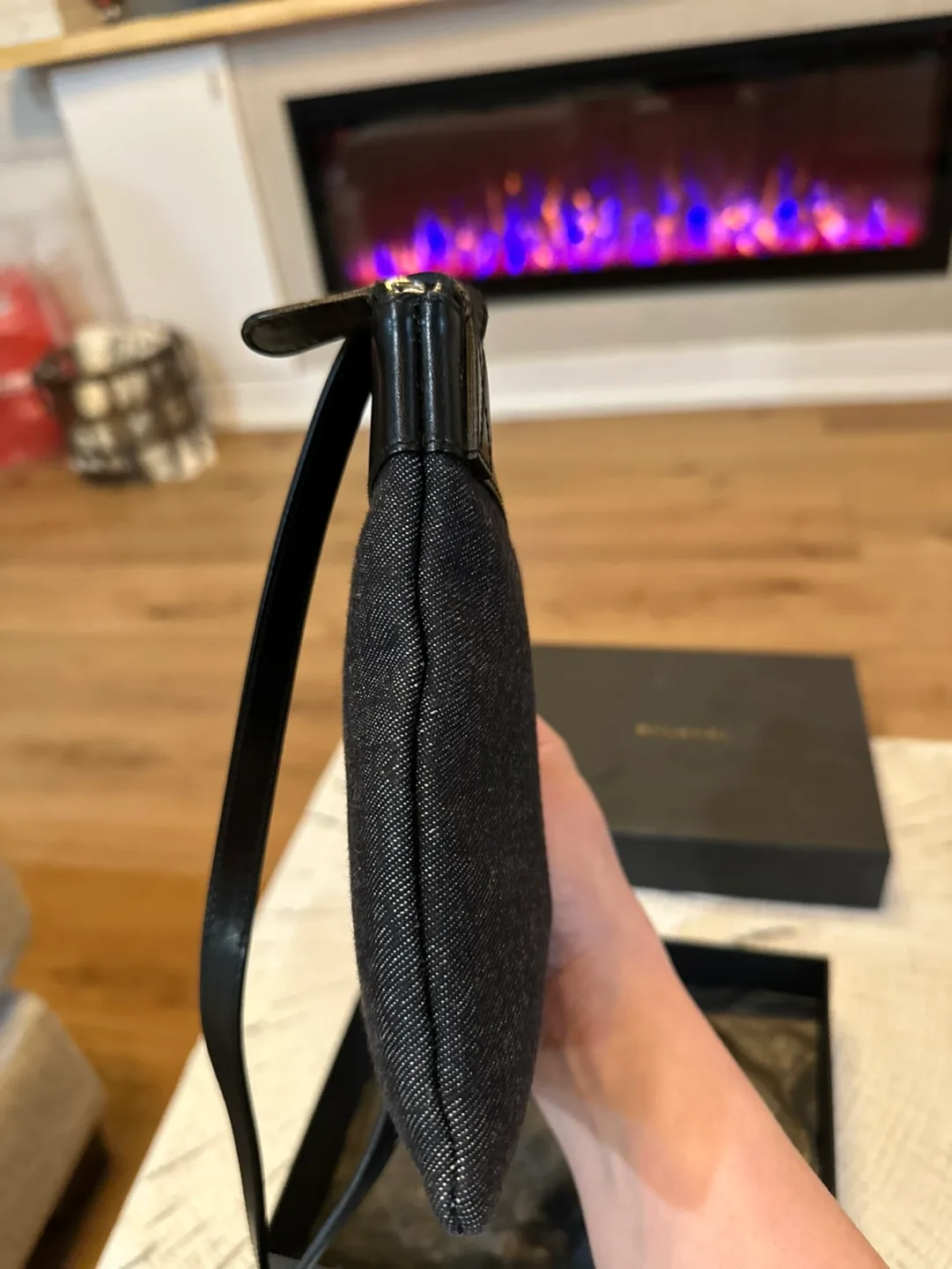 Authentic BVLGARI Black Leather and Denim Crossbody Bag image indicator(7)