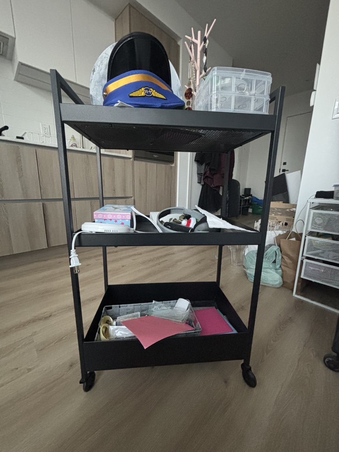 Black Three-Tier Rolling Cart