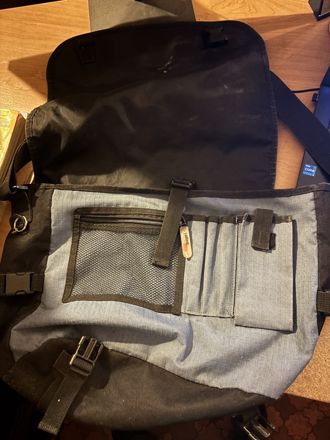 Blue Messenger Bag with Multiple Pockets