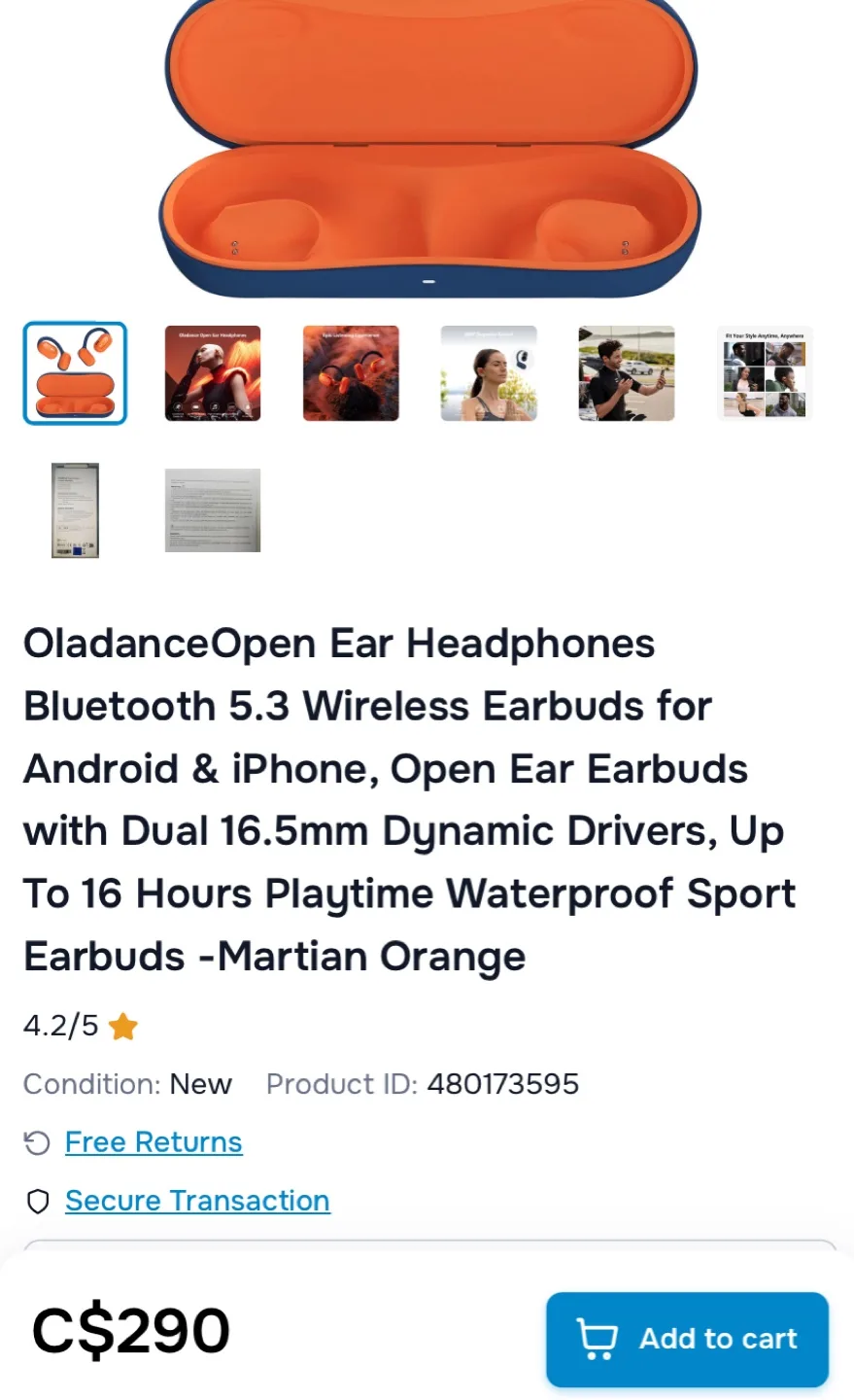 Oladance Open Ear Headphones - Martian Orange thumbnail