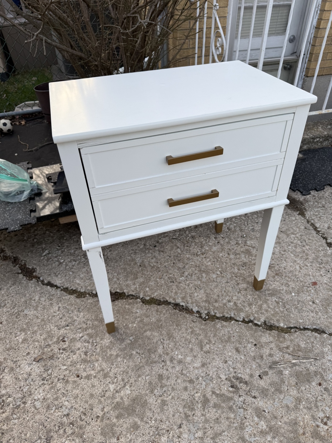 White Two-Drawer Nightstand with Gold Legs - photo 2