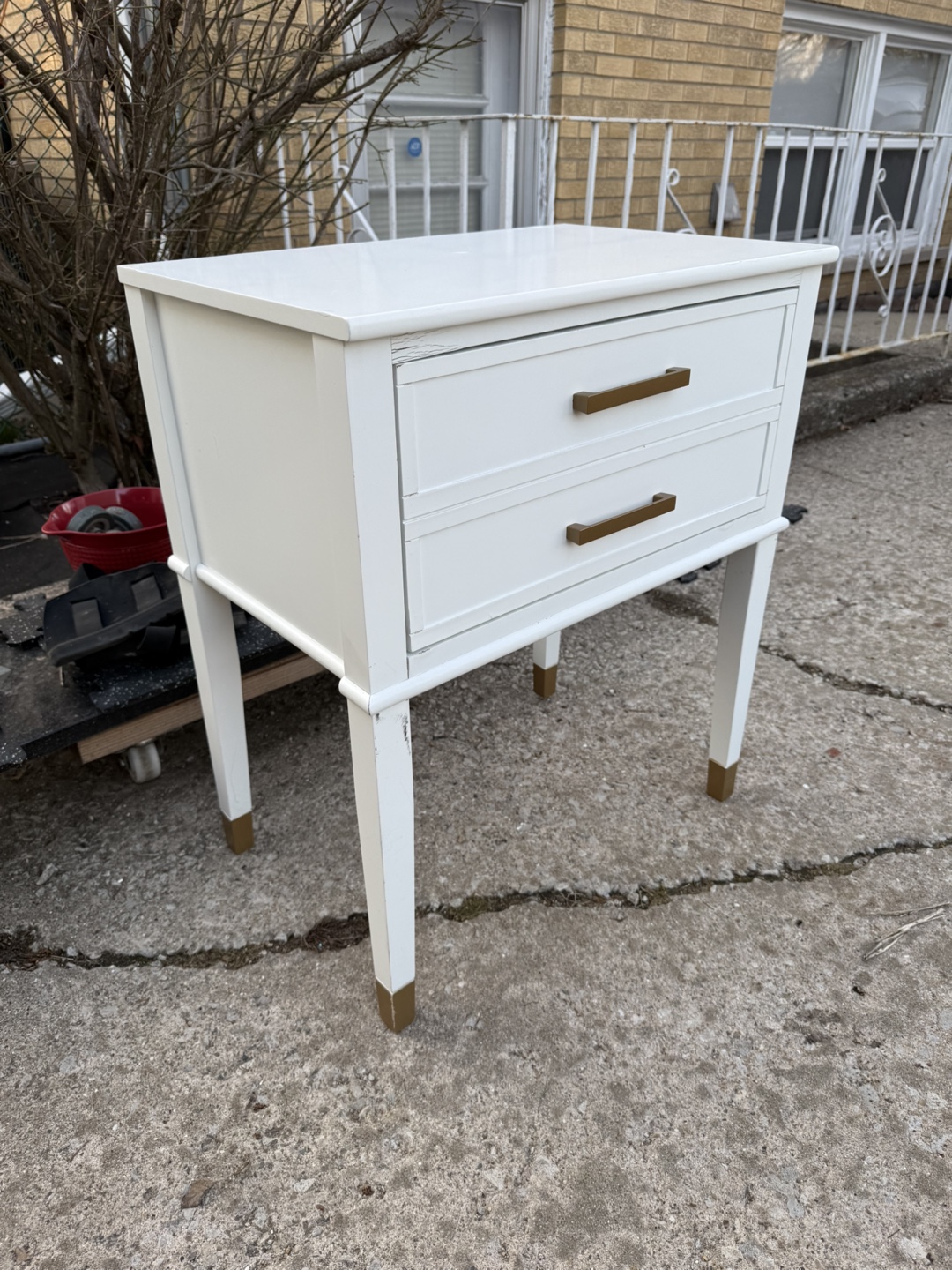 White Two-Drawer Nightstand with Gold Legs - photo 3