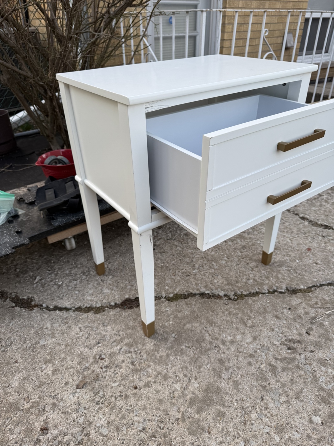 White Two-Drawer Nightstand with Gold Legs - photo 4