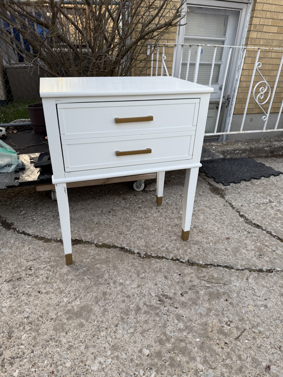 White Two-Drawer Nightstand with Gold Legs