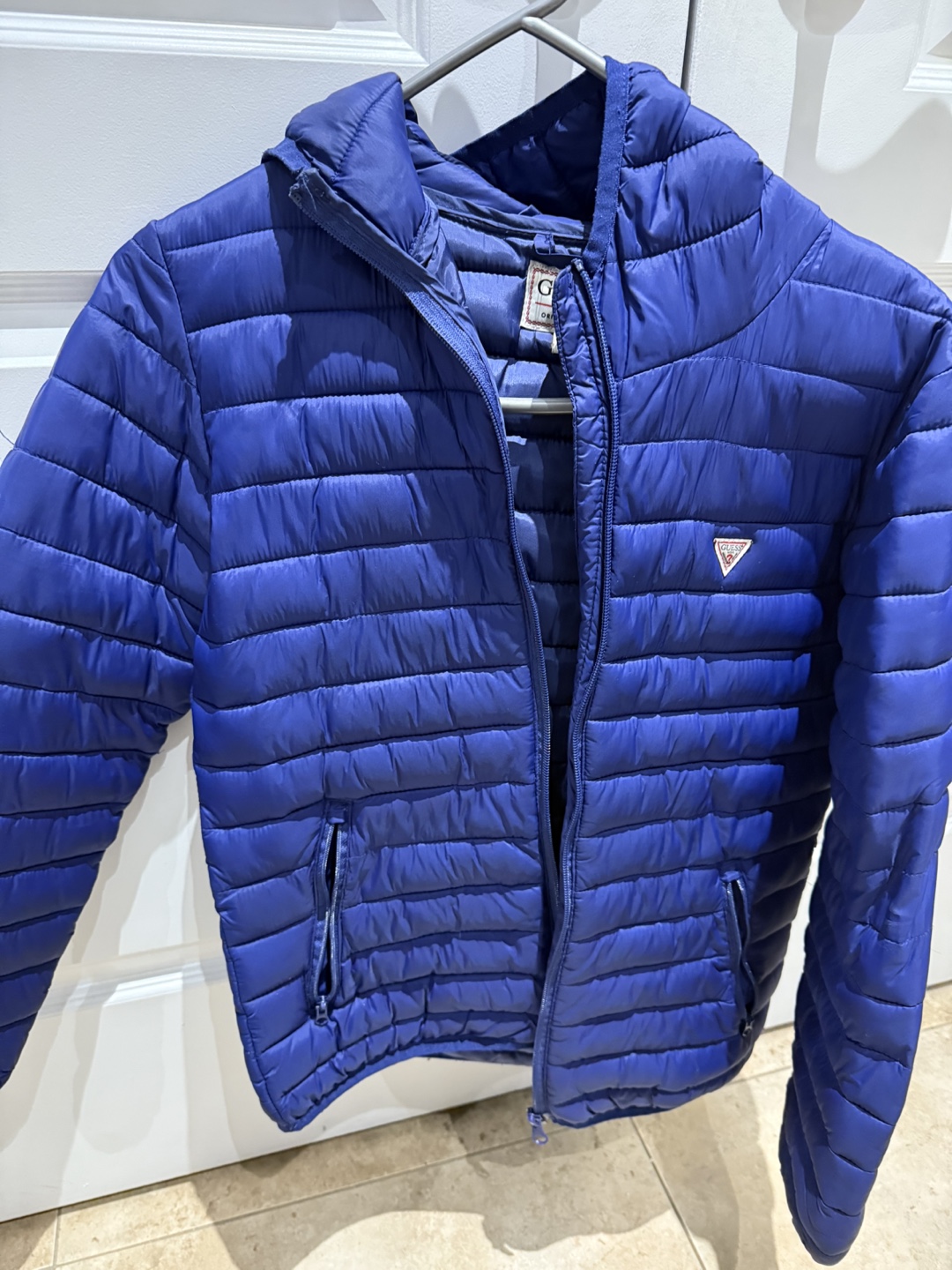 Guess Men's Blue Puffer Jacket with Hood