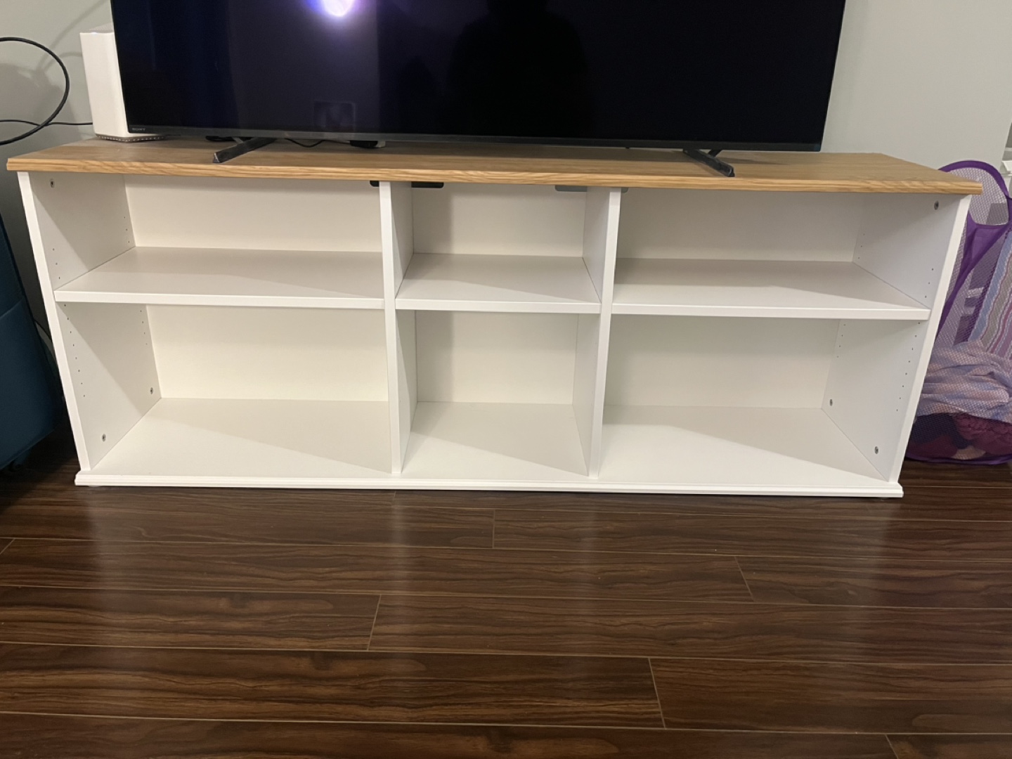 White and Wood TV Bench/Storage Unit