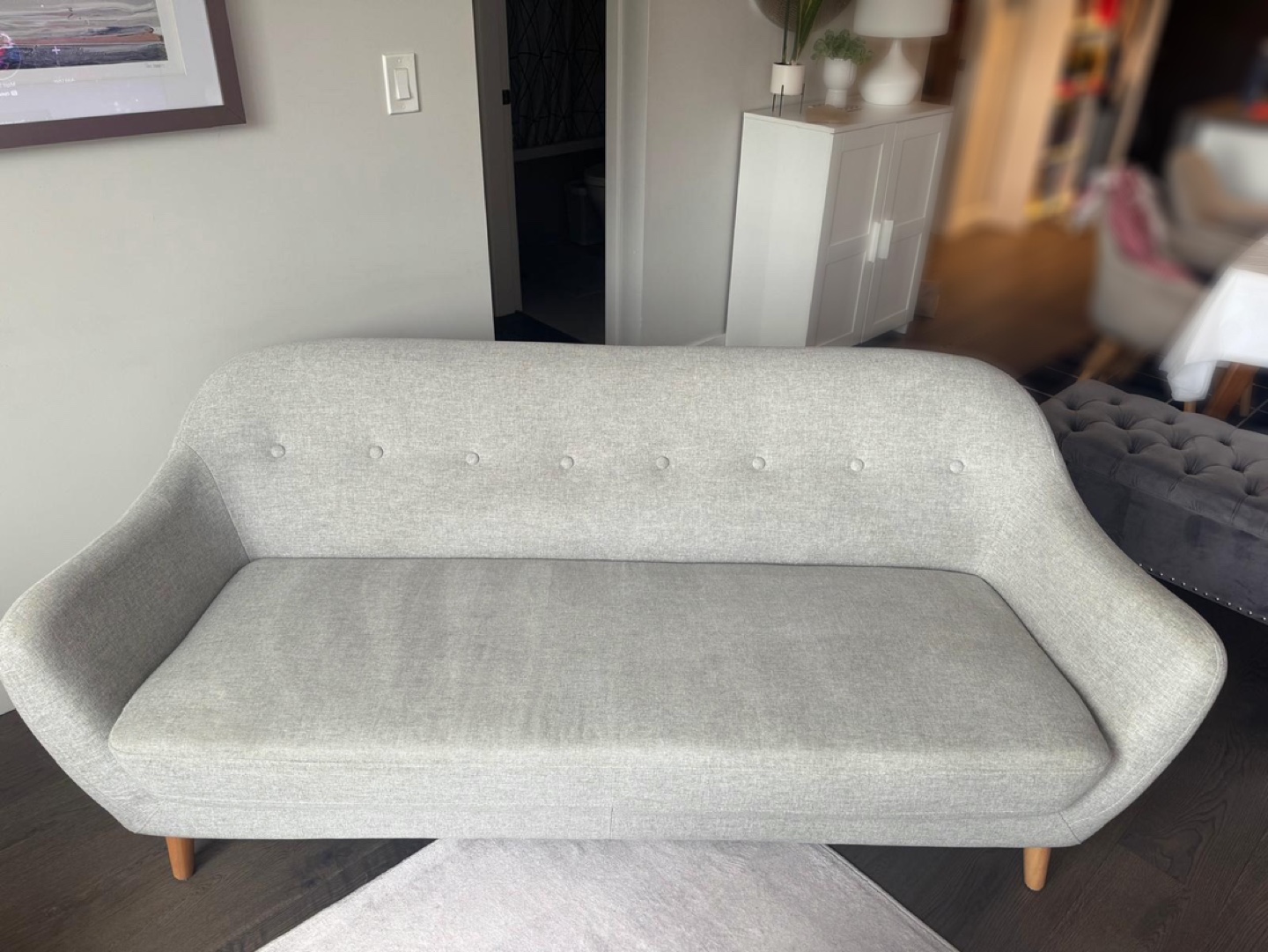 Mid-Century Modern Sofa - Light Grey Fabric - photo 2