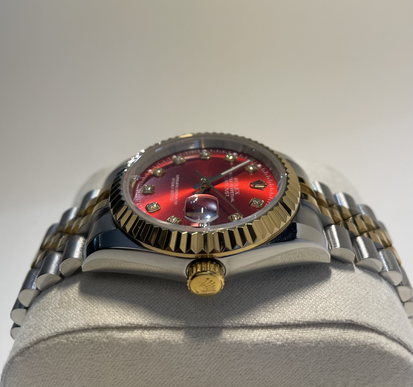 Rolex Datejust 36mm Red Stella Diamond Dial Two-Tone Watch - photo 3