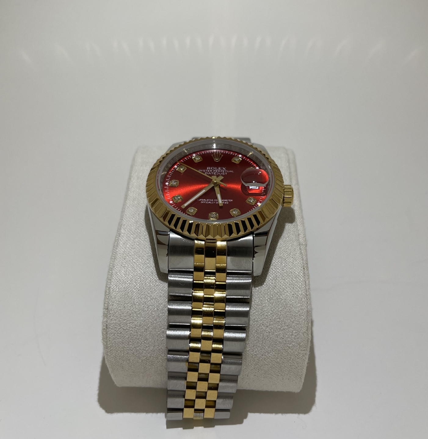 Rolex Datejust 36mm Red Stella Diamond Dial Two-Tone Watch - photo 4