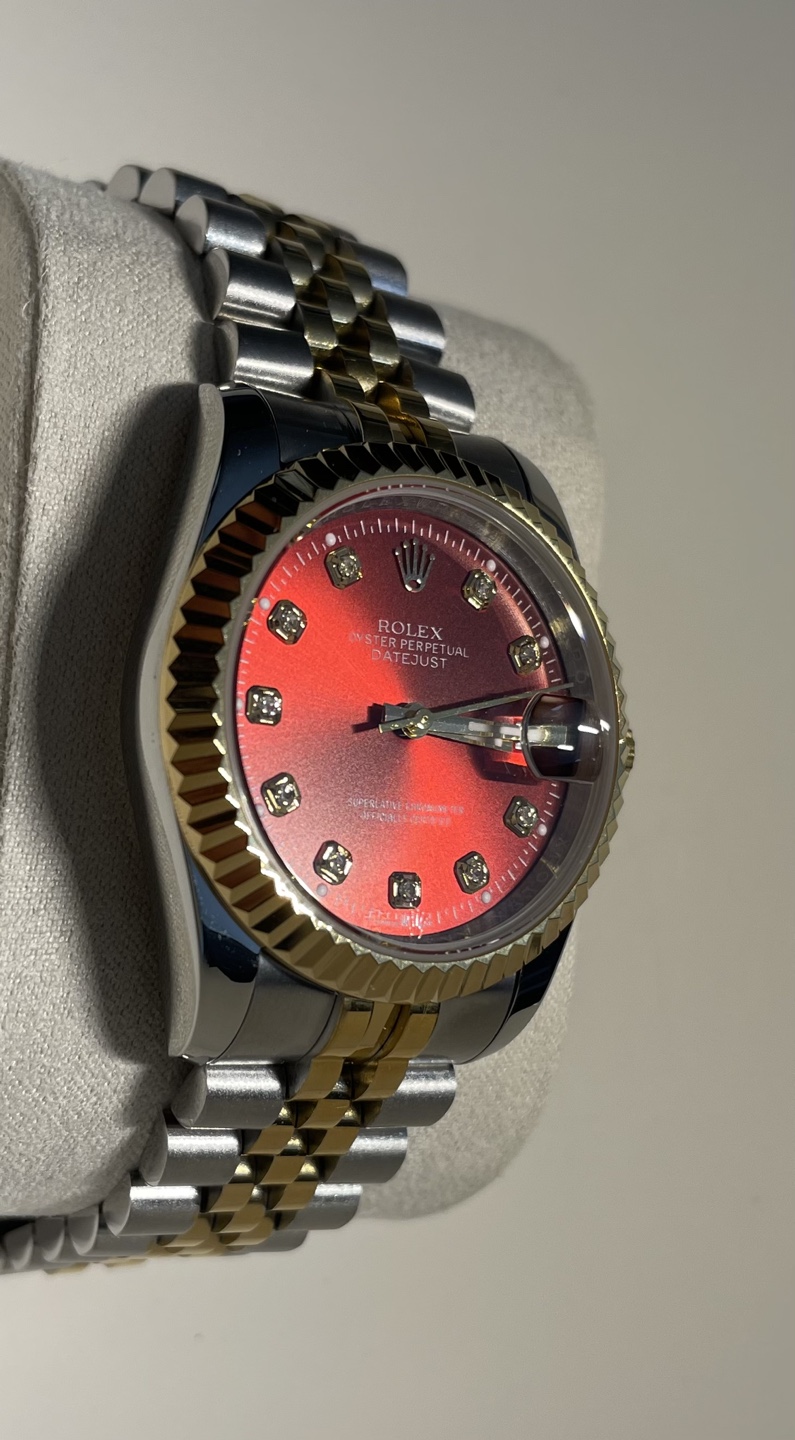 Rolex Datejust 36mm Red Stella Diamond Dial Two-Tone Watch - photo 2