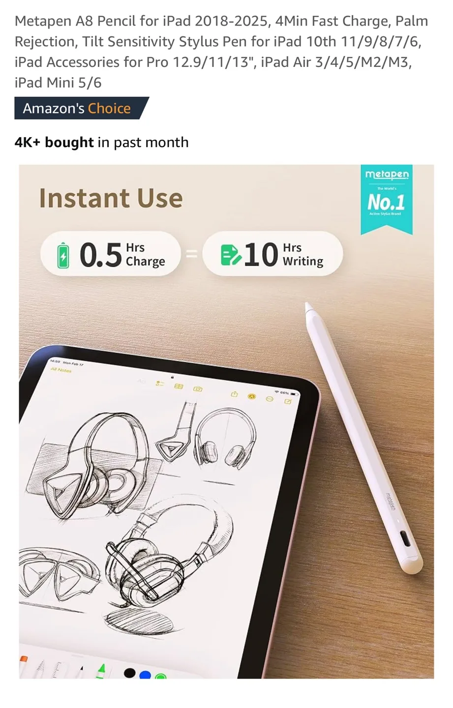 Metapen A8 Stylus for iPad - White image indicator(9)