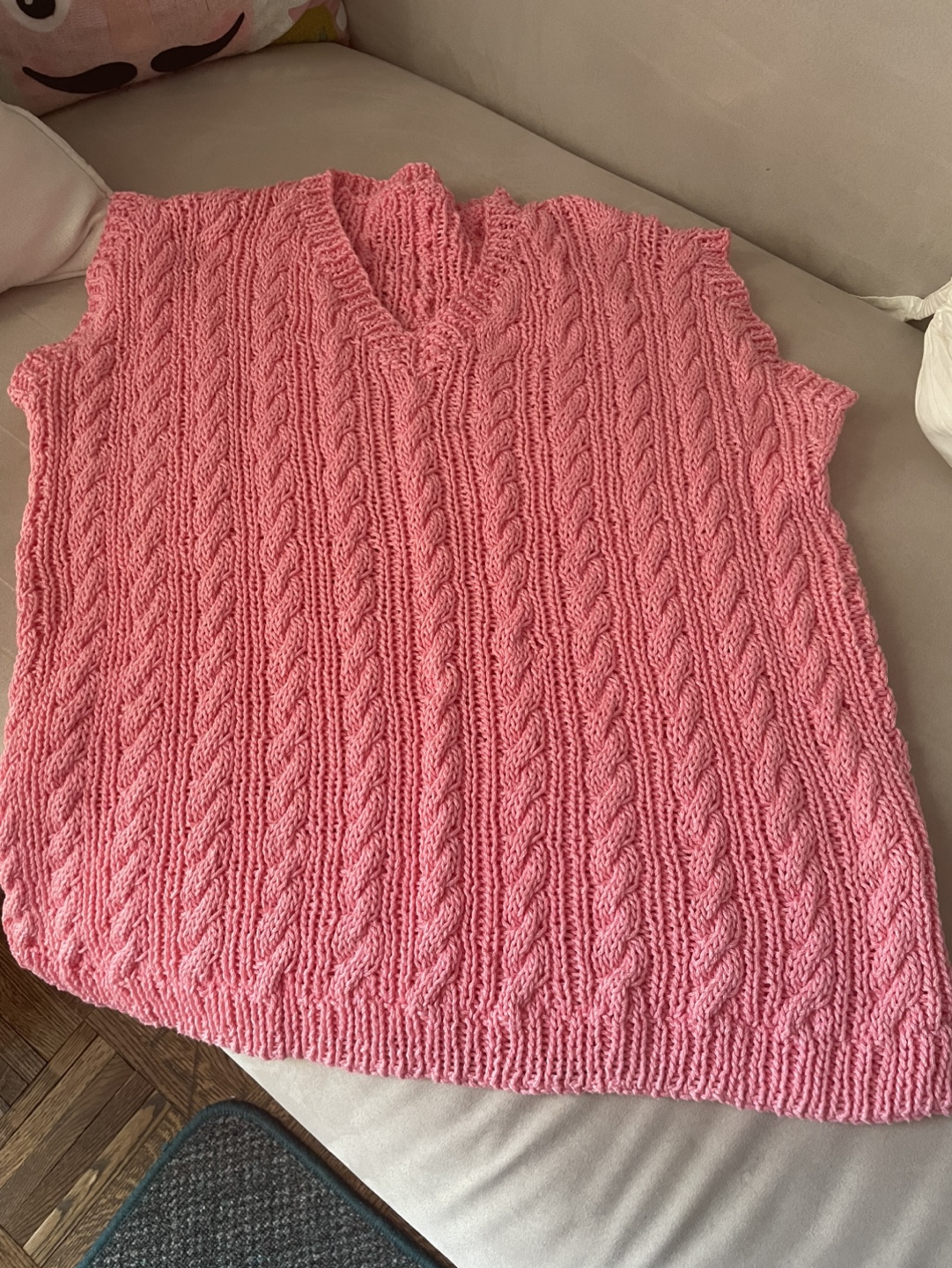 Hand-Knitted Pink Cable Knit Sleeveless Sweater Vest