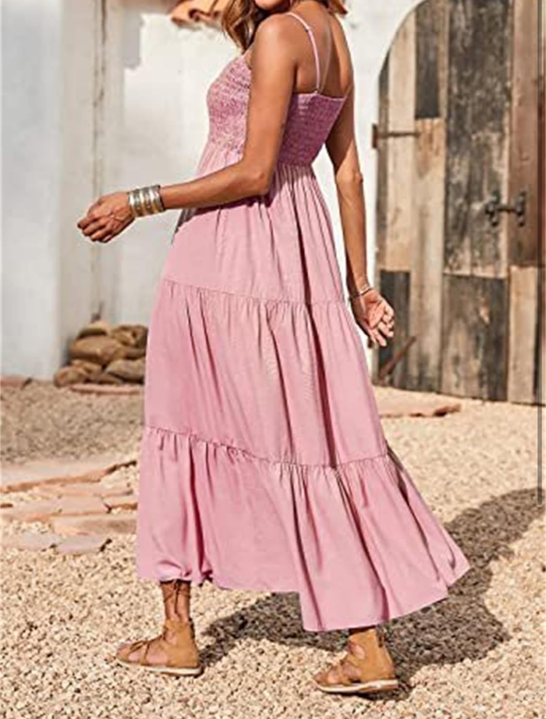 NEW! Pink tiered spaghetti strap smockedmaxi dress - photo 3