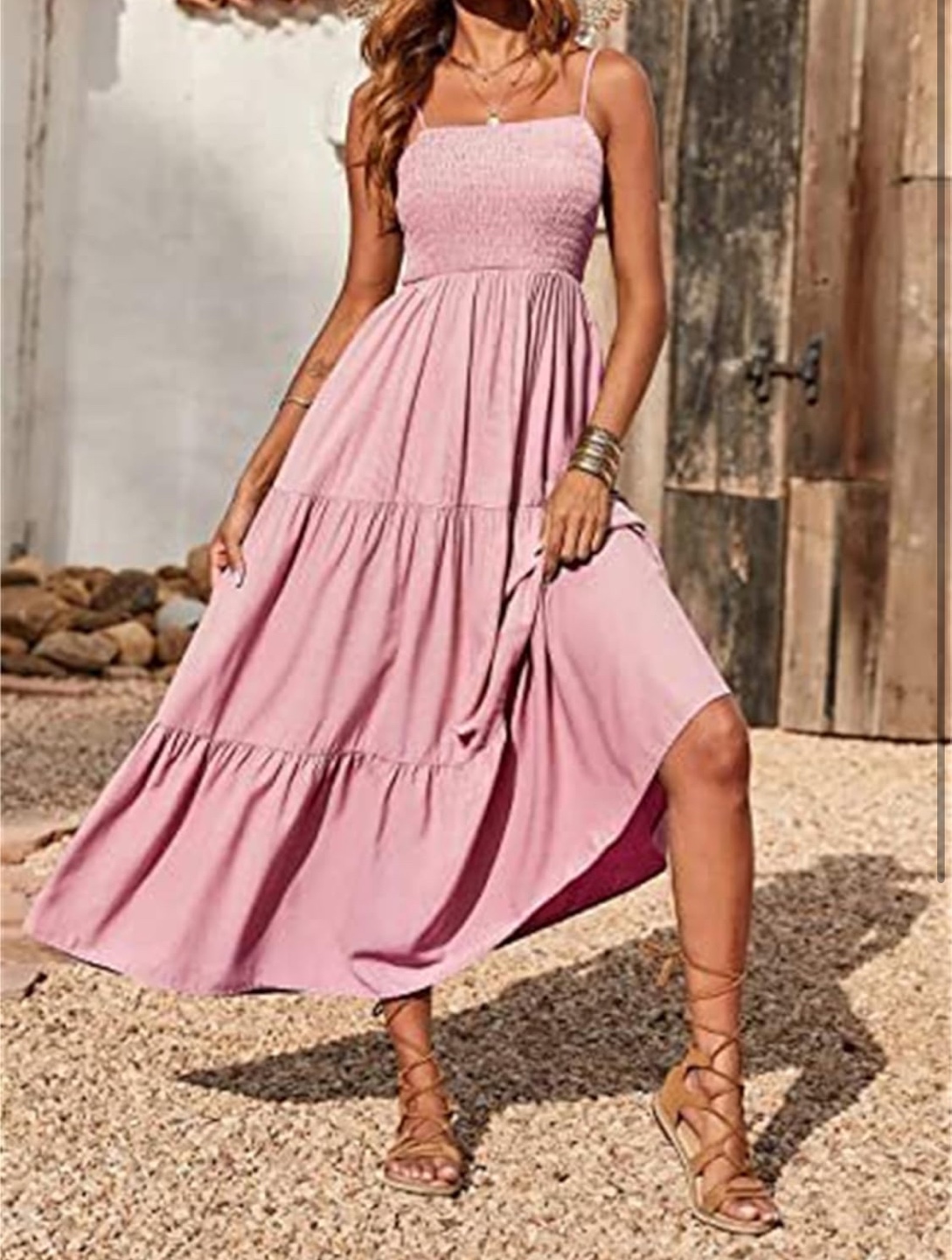 NEW! Pink tiered spaghetti strap smockedmaxi dress - photo 4