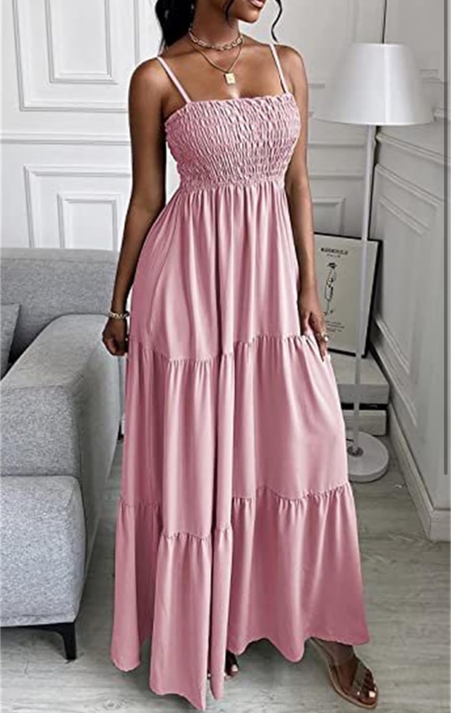 NEW! Pink tiered spaghetti strap smockedmaxi dress - photo 2