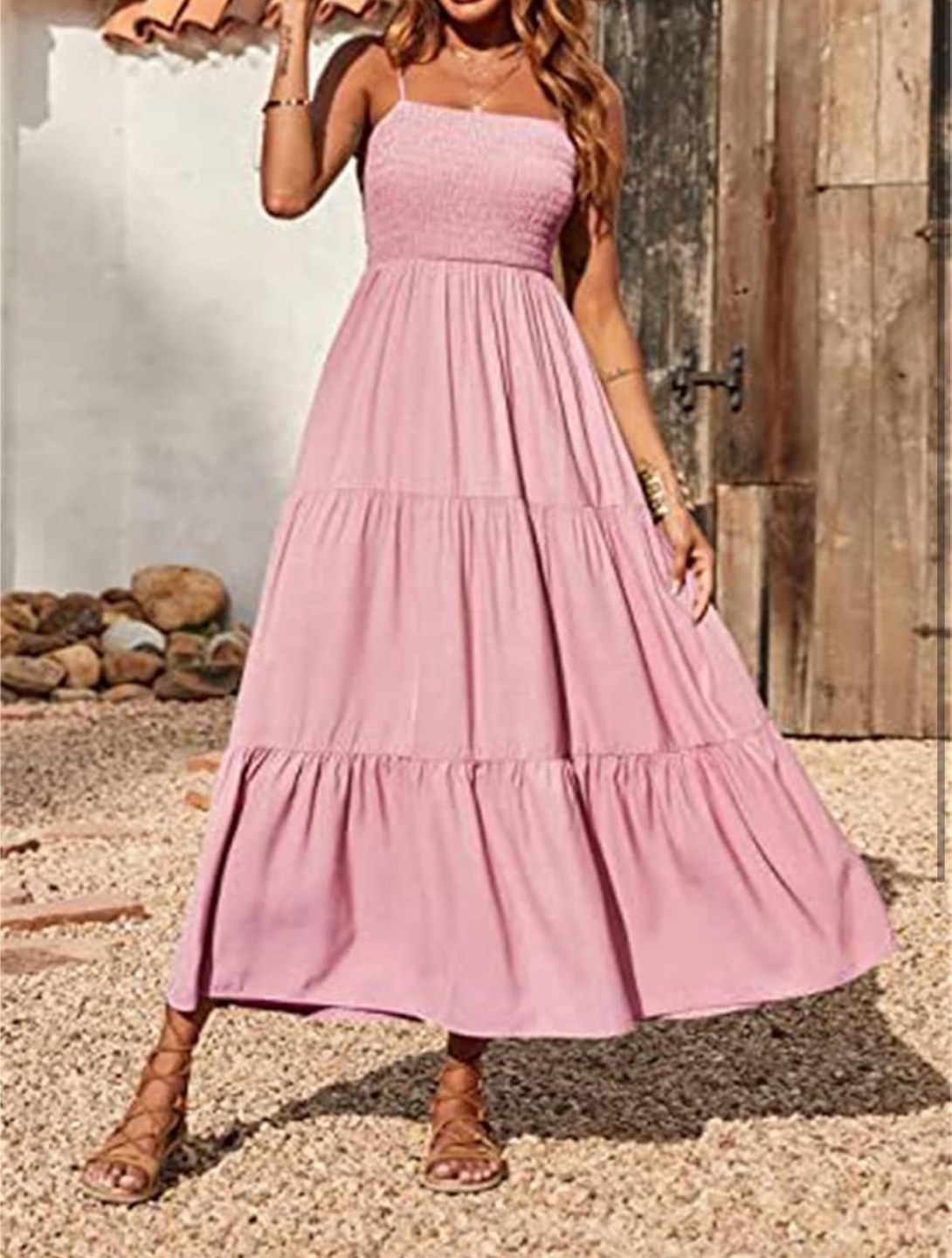 NEW! Pink tiered spaghetti strap smockedmaxi dress - photo 5