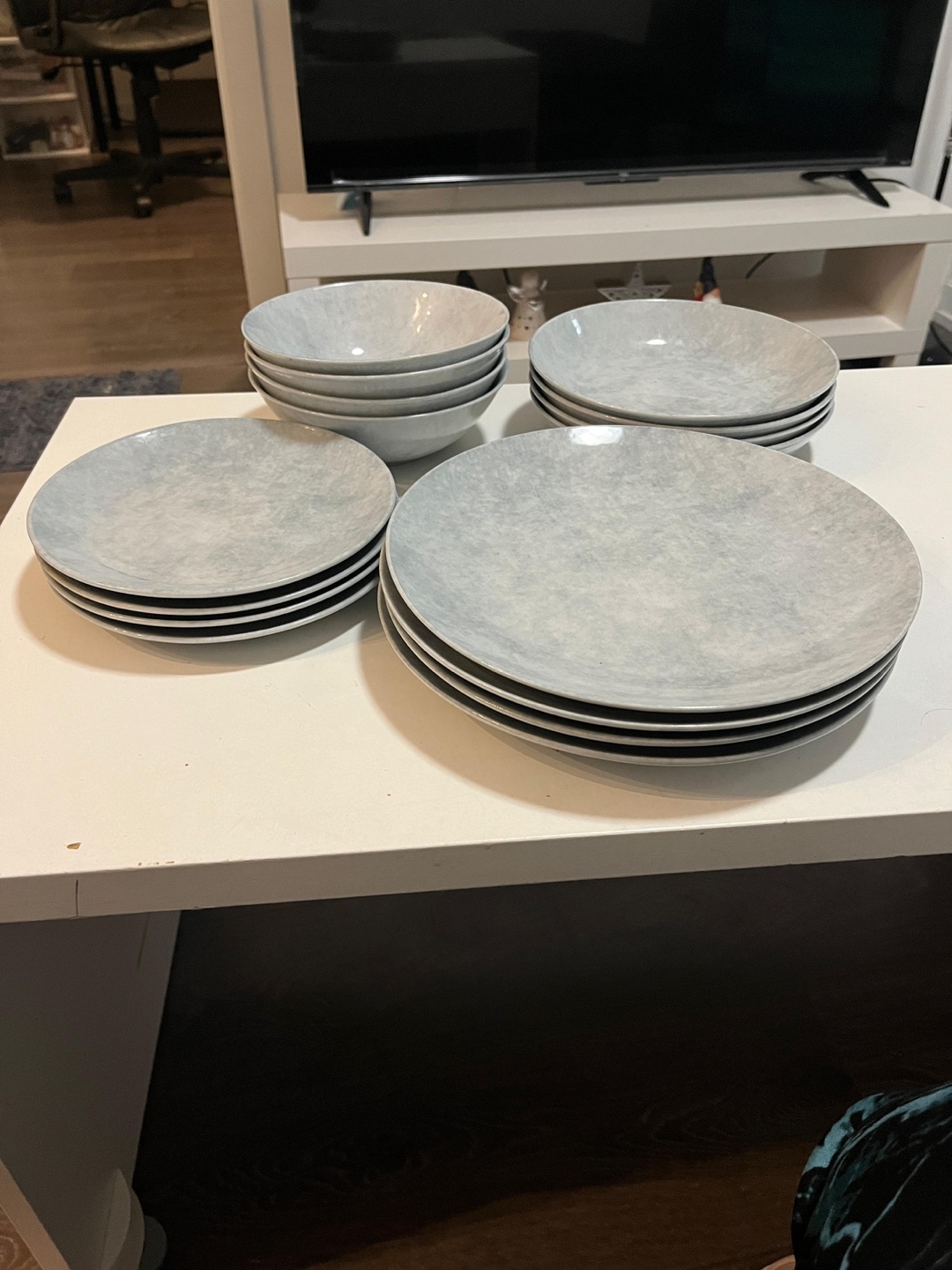 Set of Grey Stoneware Dinnerware