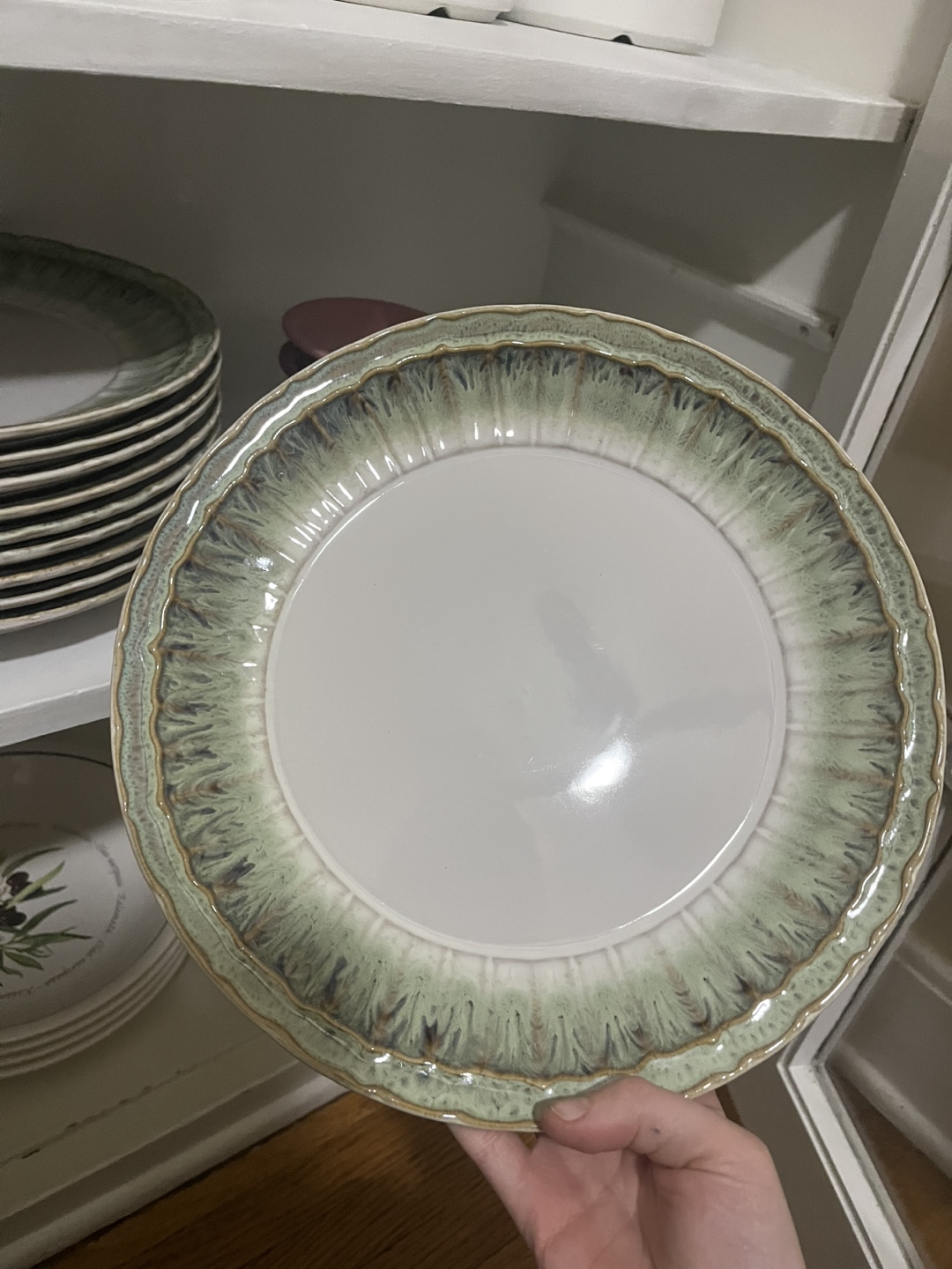 Set of Dinner Plates, Green and White
