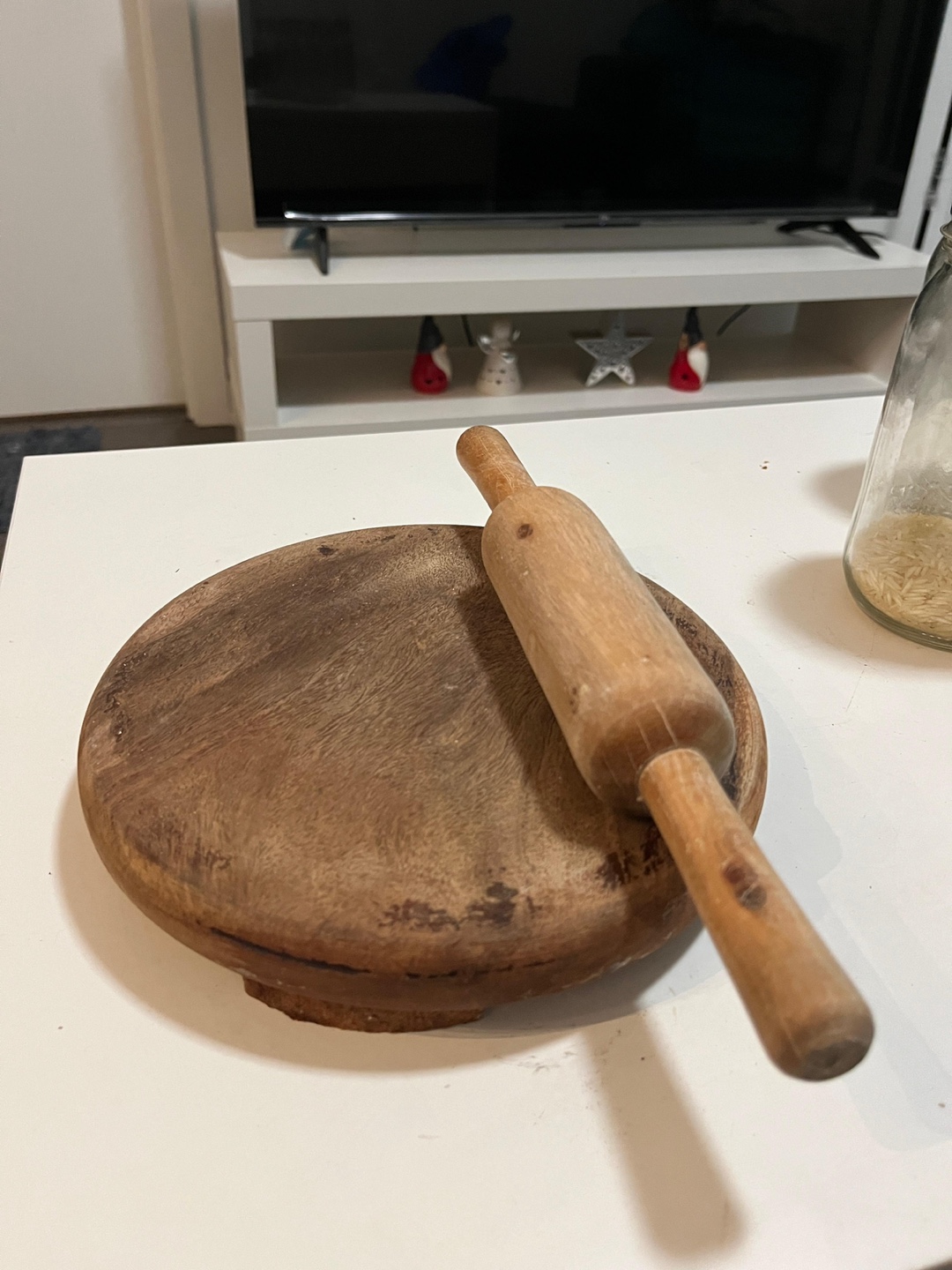 Vintage Wooden Rolling Pin and Dough Board Set