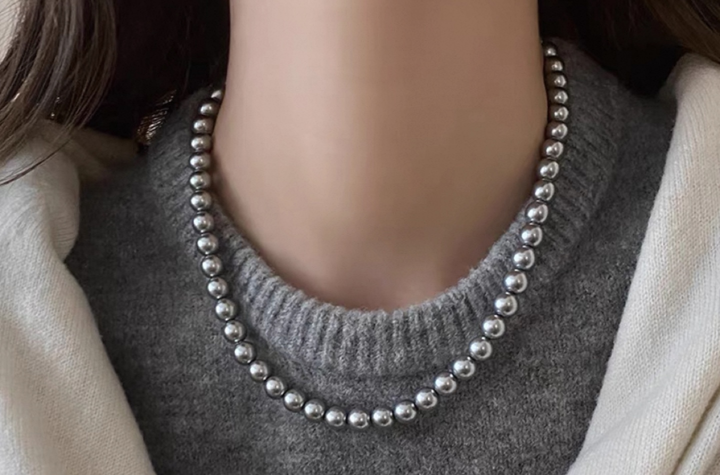 Elegant freshwater Pearl Necklace 8mm (White / Grey) - photo 4