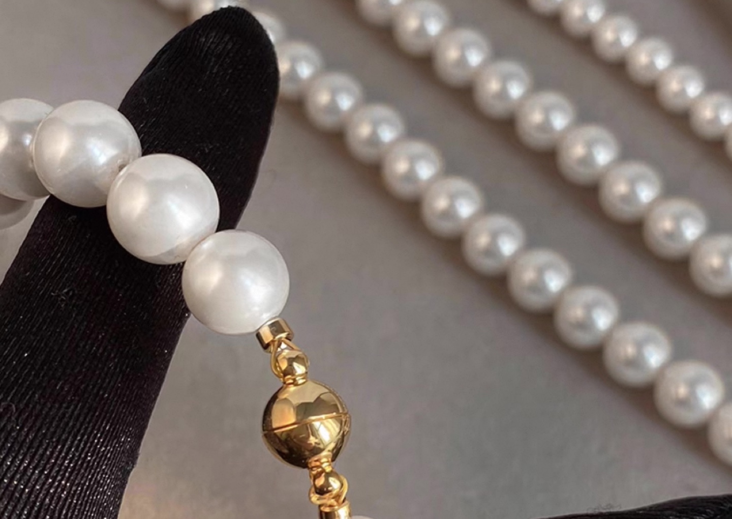 Elegant freshwater Pearl Necklace 8mm (White / Grey) - photo 2
