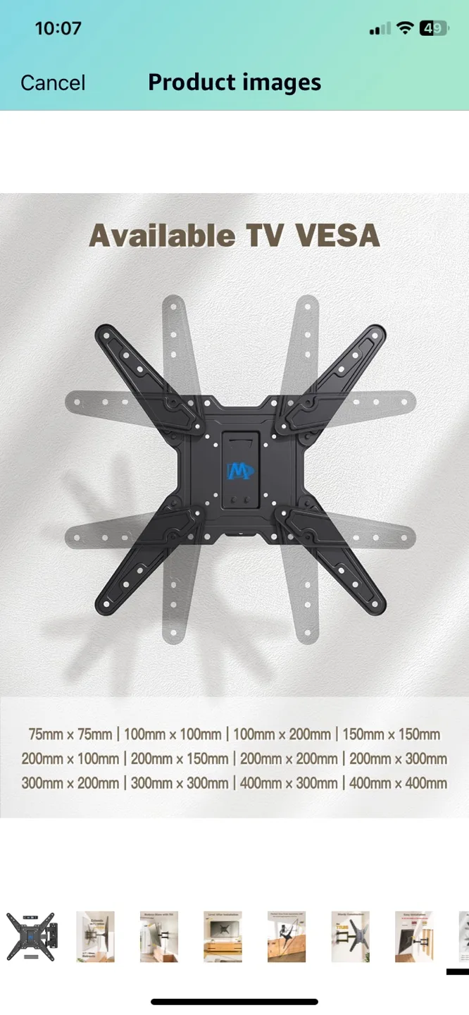 Full-Motion TV Wall Mount - Supports up to 77 lbs image indicator(3)