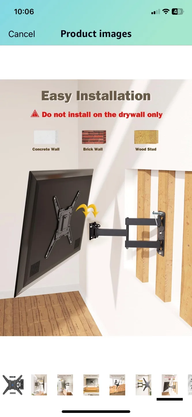 Full-Motion TV Wall Mount - Supports up to 77 lbs image indicator(4)