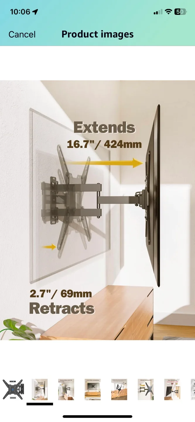Full-Motion TV Wall Mount - Supports up to 77 lbs image indicator(9)