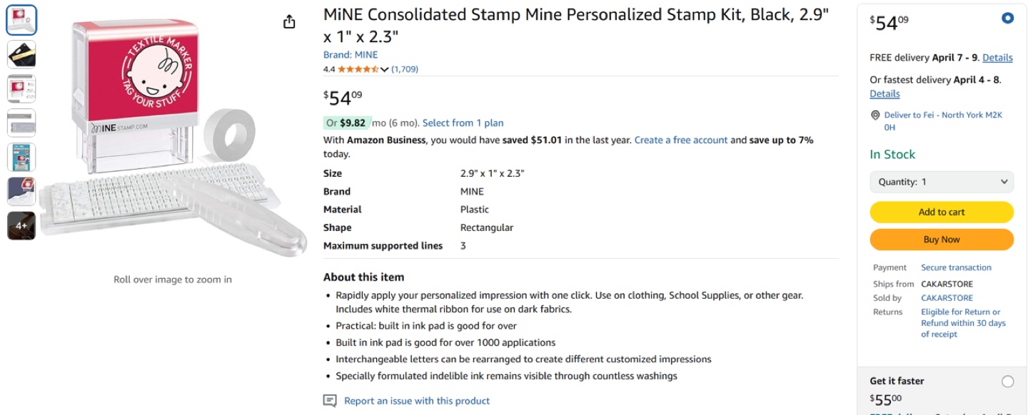 MINE Personalized Stamp Kit, 2.9" x 1.1" - photo 2