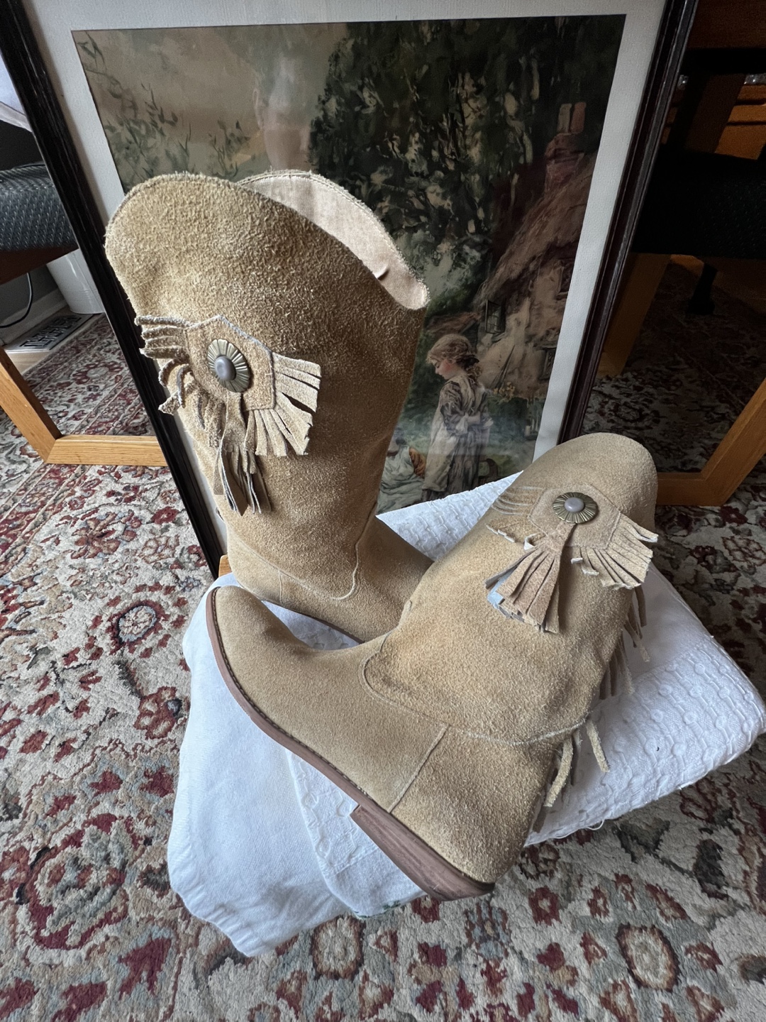 Vintage Westies Suede Fringed Boots