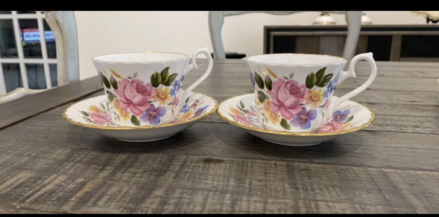 Royal Sutherland Fine Bone China Teacups and Saucers