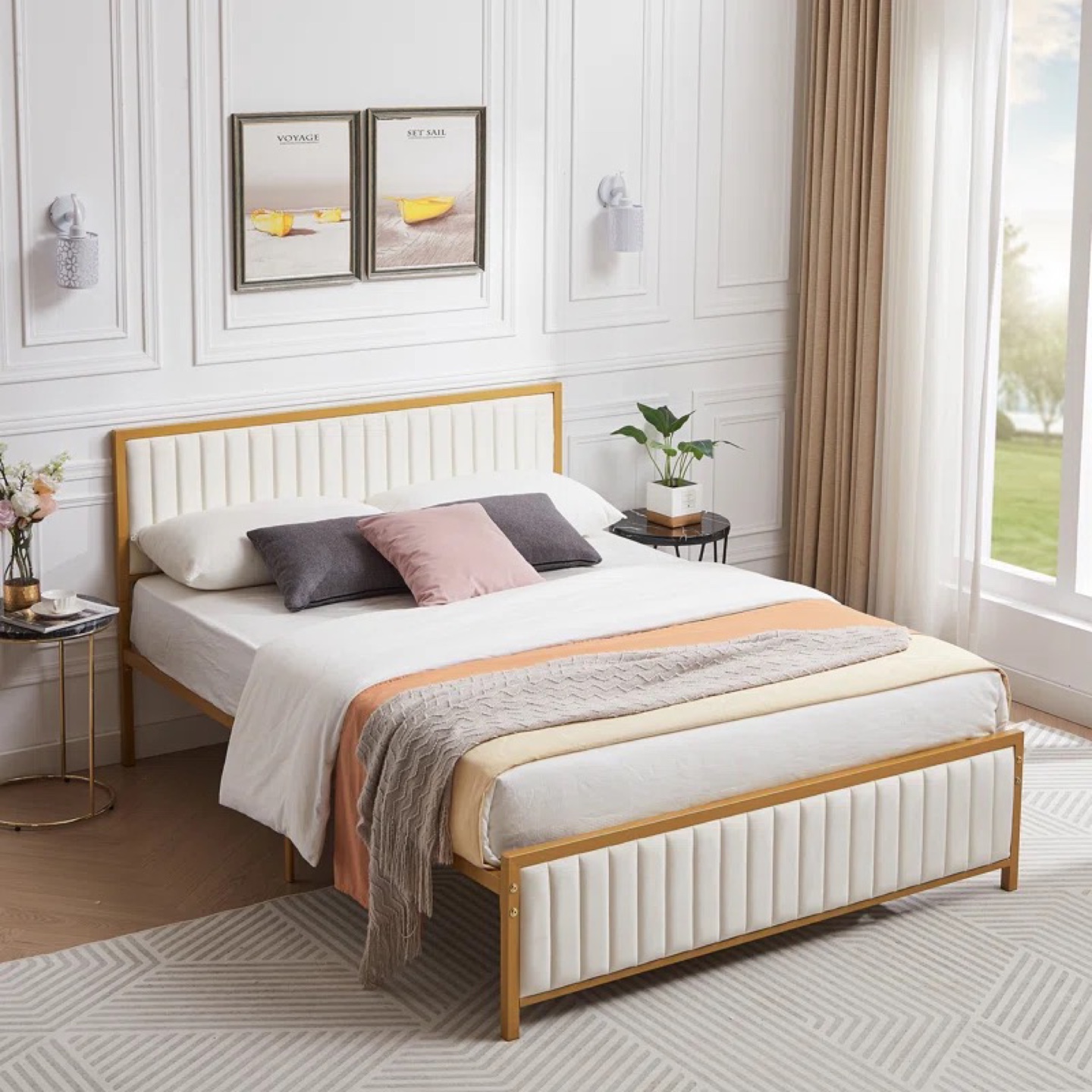 Brand New Gold Metal Full Bed Frame with Upholstered Headboard - photo 2