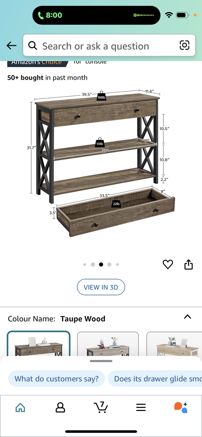 Taupe Wood Console Table with Drawer and Shelf