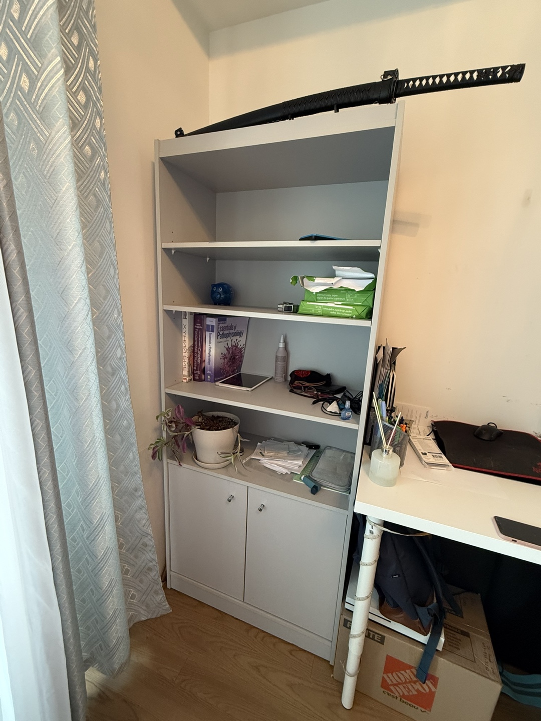 Grey Bookcase with Two doors( two layers inside)