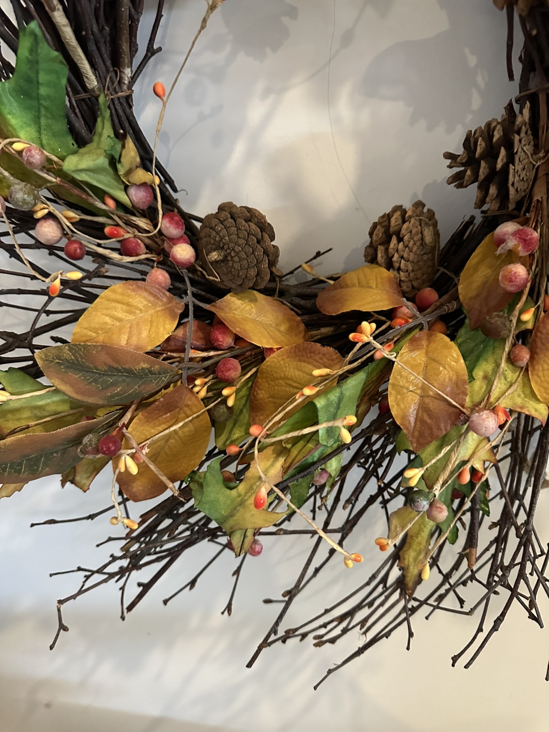 Autumnal Twig Wreath with Berries and Pinecones - photo 2