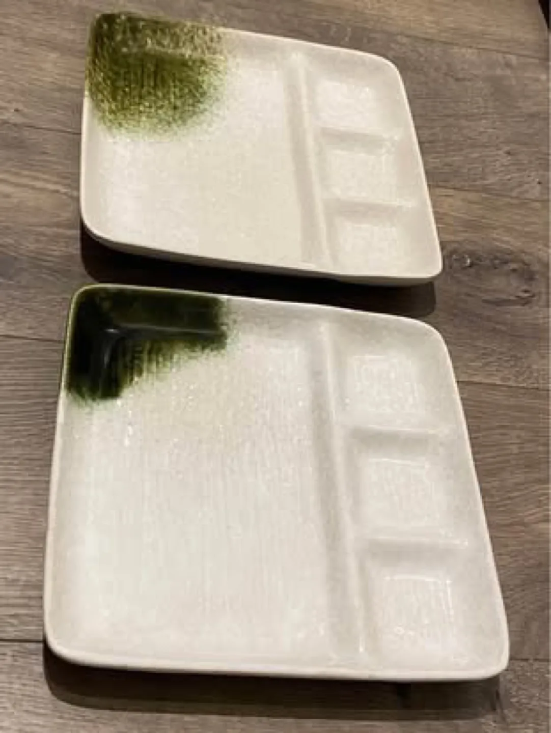 Pair of Divided Ceramic Plates, Green and White image indicator(2)