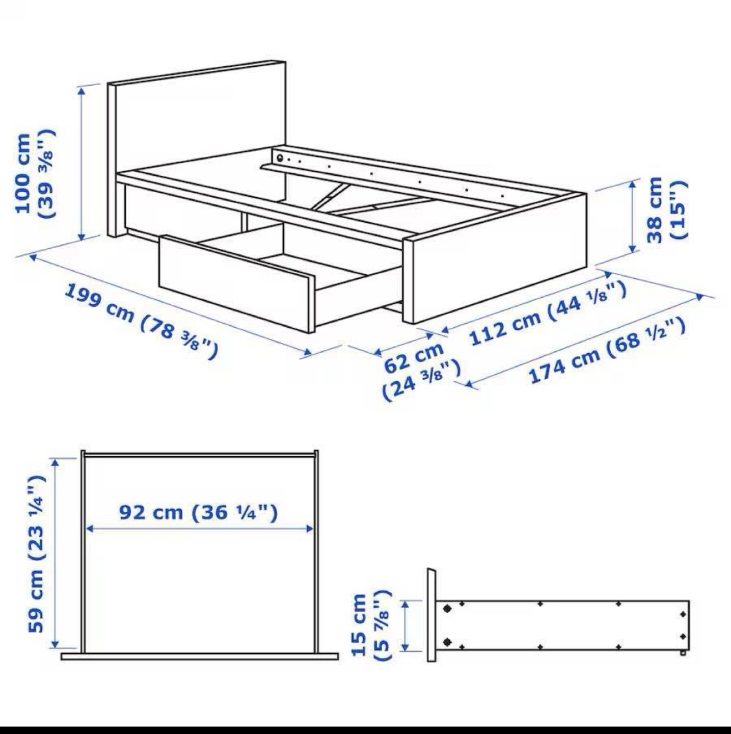 IKEA Malm Single/twin  Bed Frame with Storage