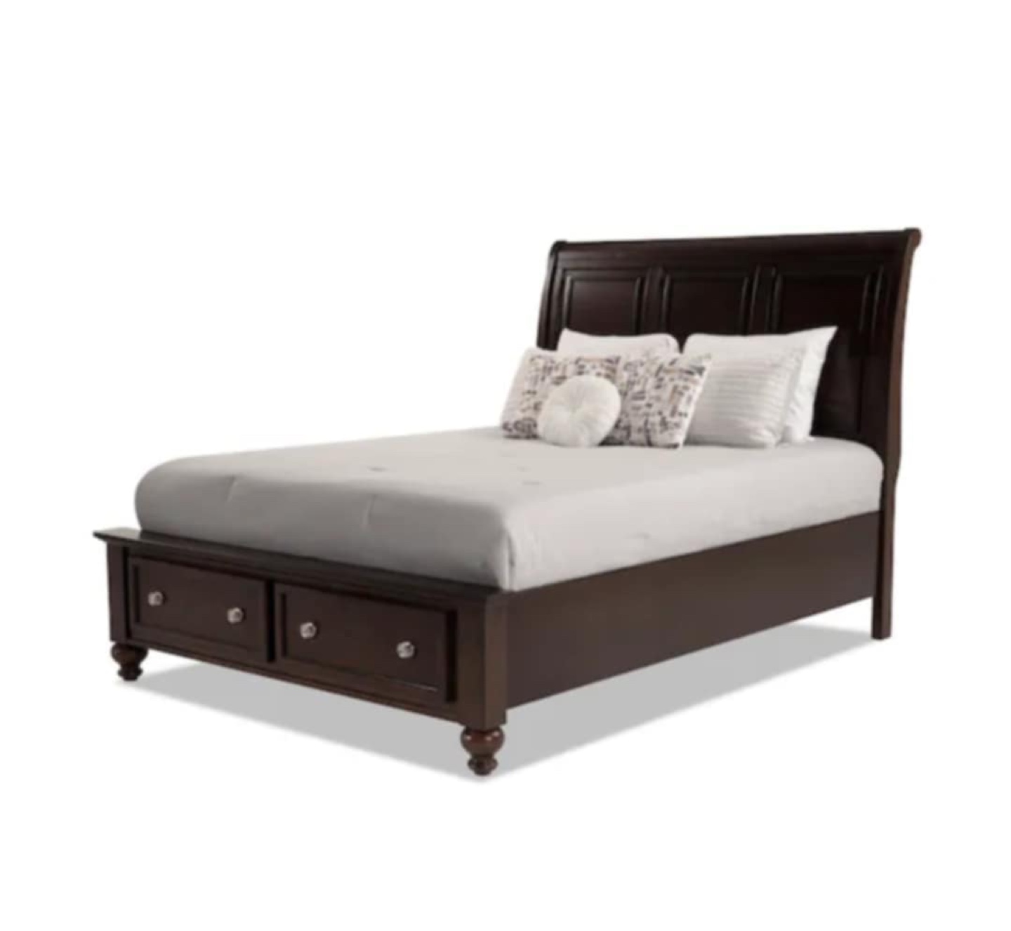Dark Brown Sleigh Bed with Drawers