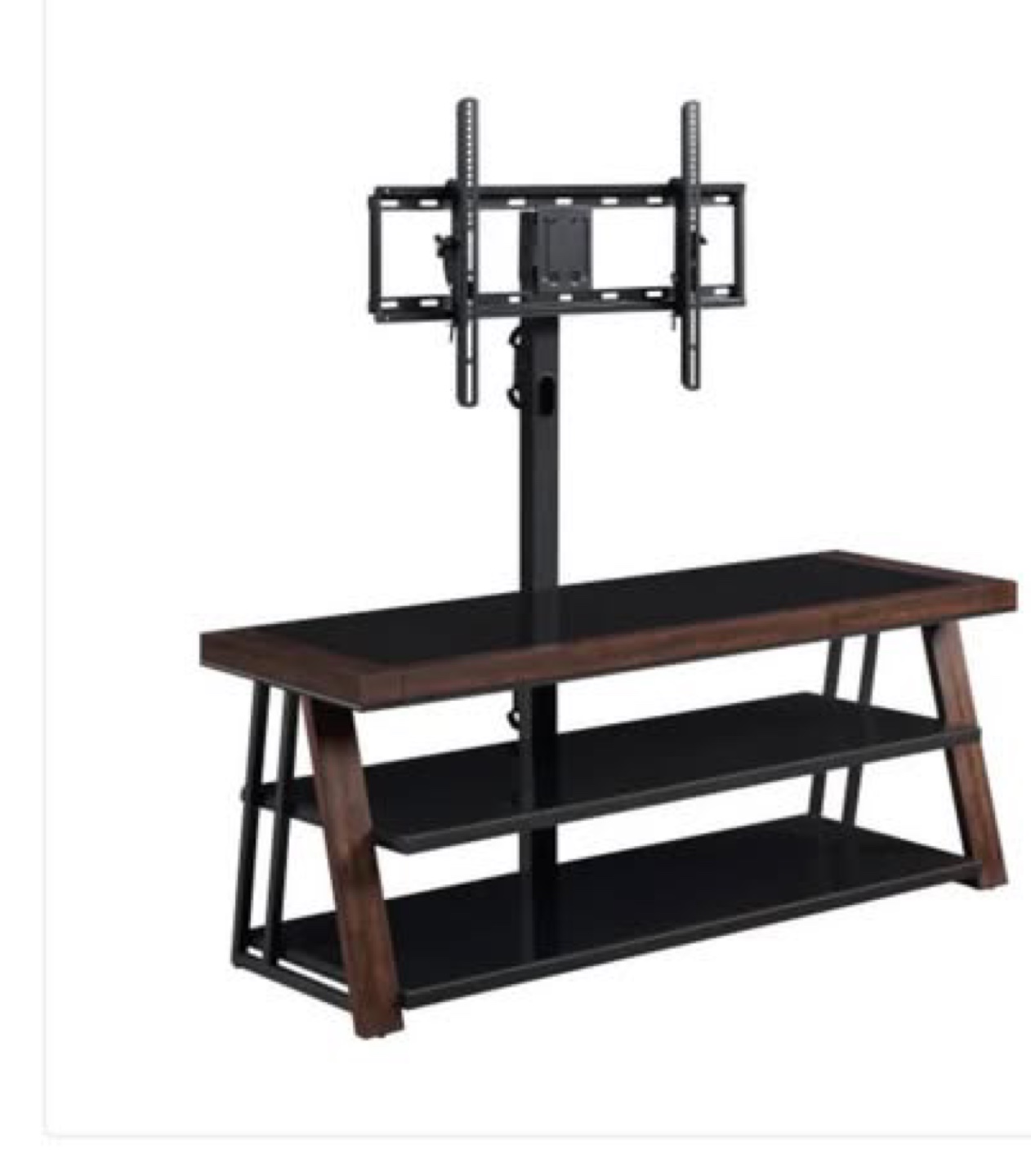 TV Stand with Mount, Black Glass & Wood, 3 Shelves