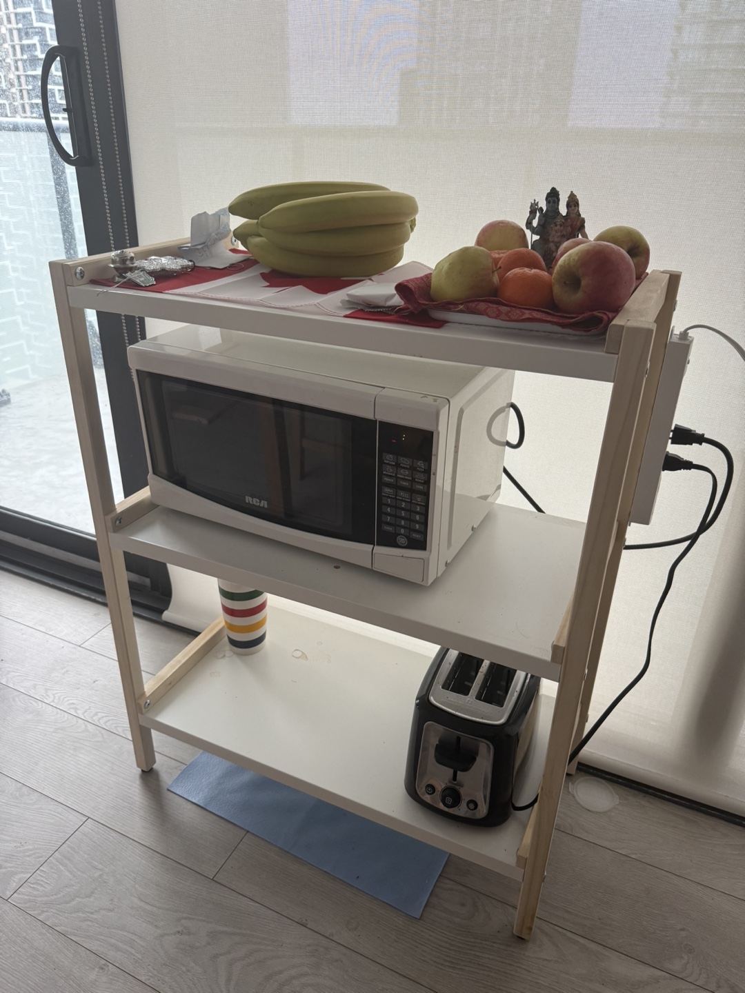 Three-shelf kitchen cart with microwave