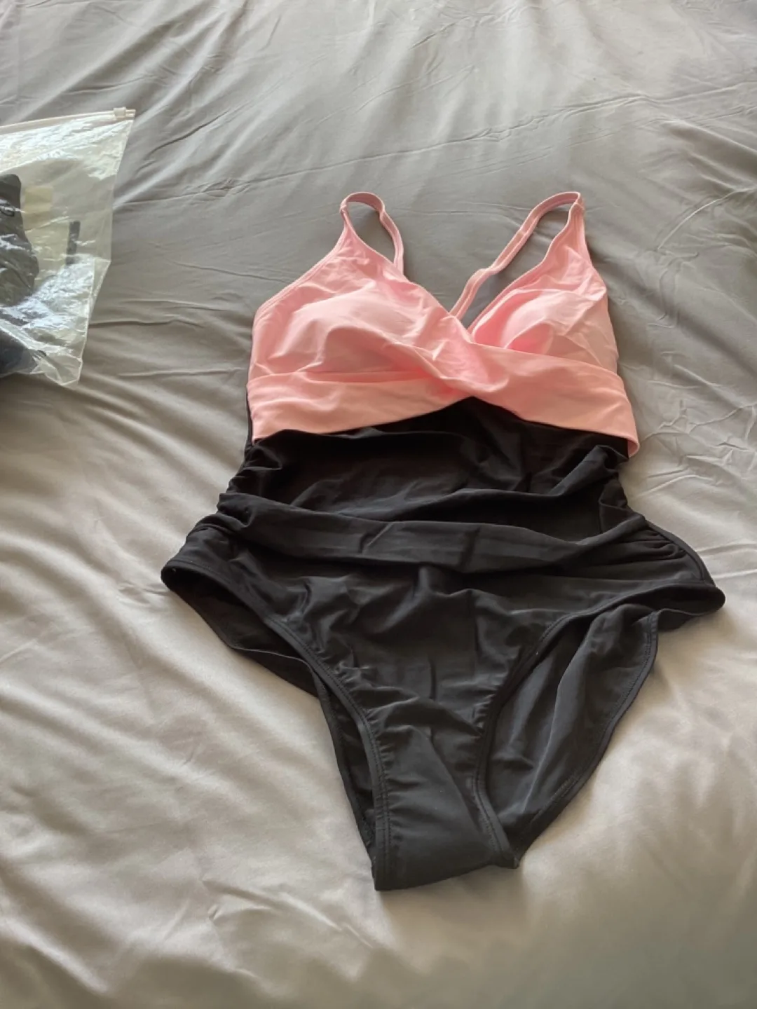 Women's Pink and Black Two-Tone One-Piece Swimsuit